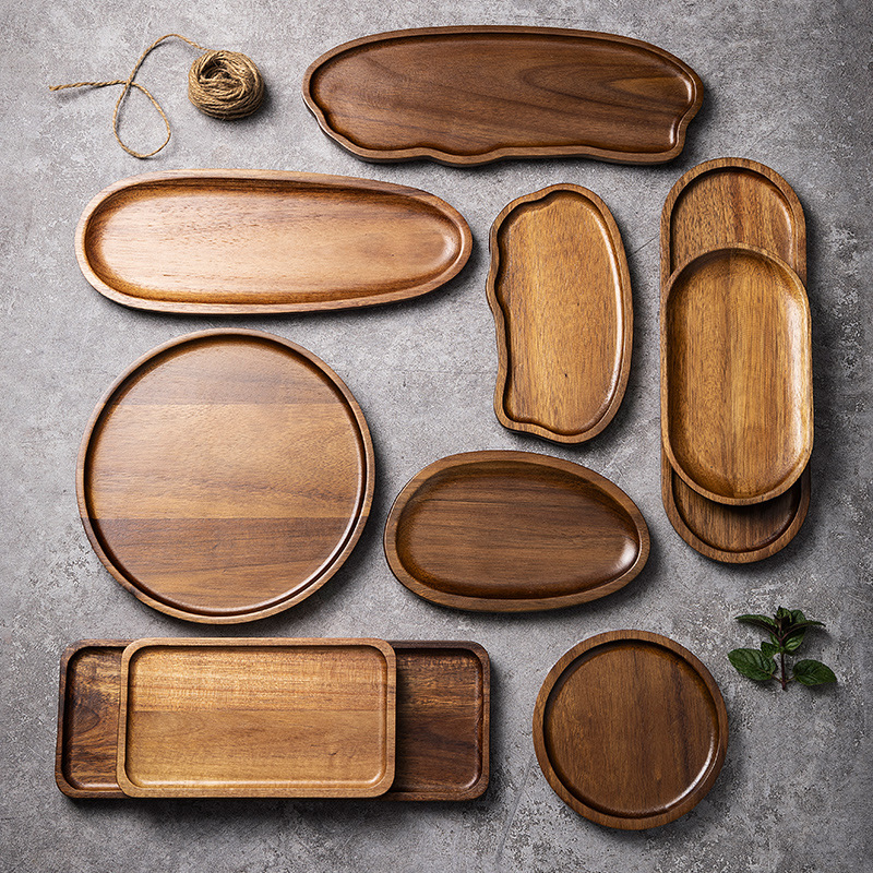 Food Snacks In Japan - Nampan Makanan Kayu Solid Bulat Persegi