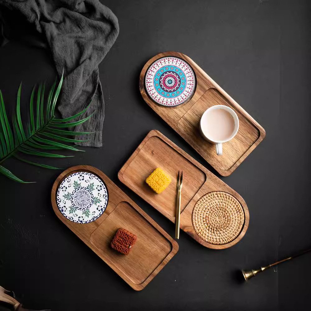 Nampan Teh Kayu Akasia Piring  - Food Snacks In Japan ulasan dan harga